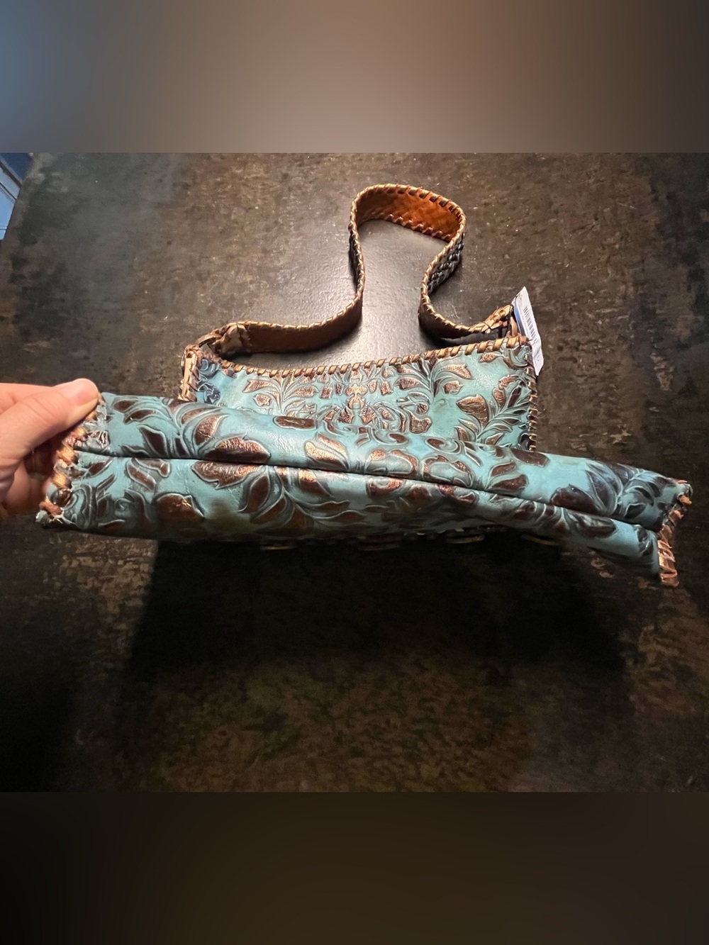KurtMen Blue and Copper Leather Bag with Turquoise accents - Picture 6 of 10